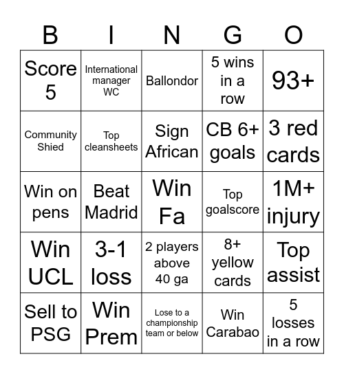 Career Bingo Card
