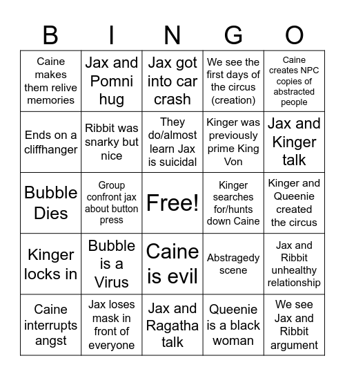 TADC EP 8 Predictions Bingo Card