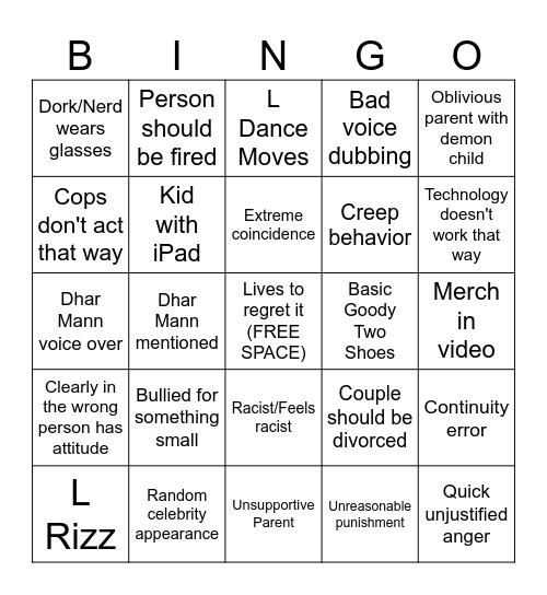 Dhar Mann Bingo V6 Bingo Card