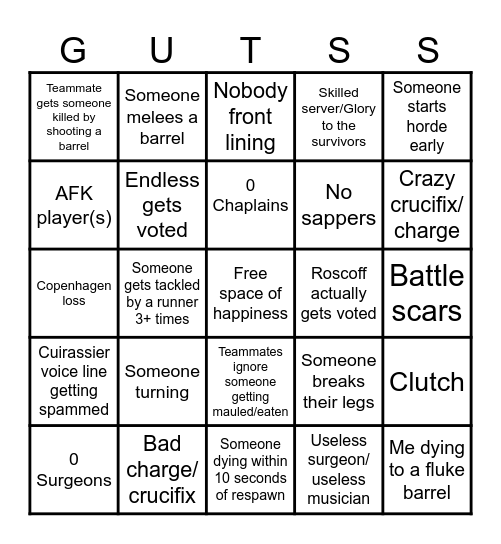 Guts & Blackpowder Bingo for PC/Console Servers Bingo Card