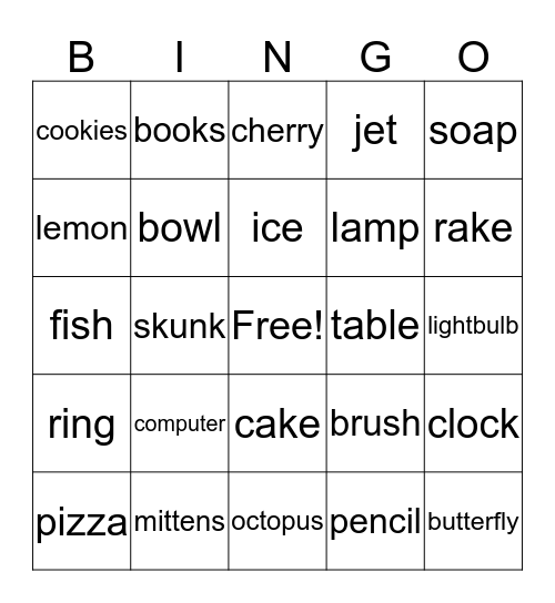 Comprehension Bingo Card