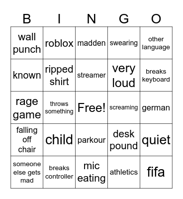 gamer rage Bingo Card