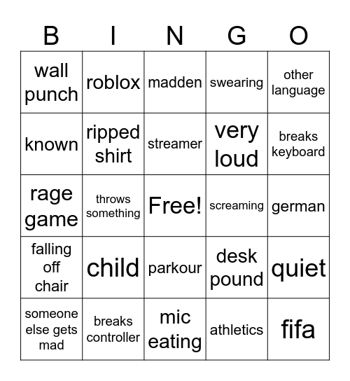 gamer rage Bingo Card