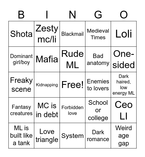 Webtoon Bingo Card