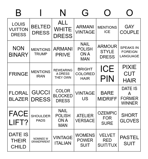 RED CARPET BINGO 2026 Bingo Card