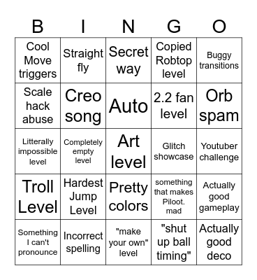 Recent Tab Bingo (Geometry Dash Piloot.) Bingo Card