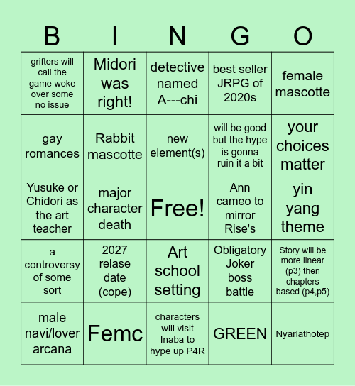 Persona 6 Bingo Card