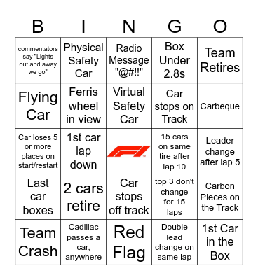 China GP 2026 Bingo Card
