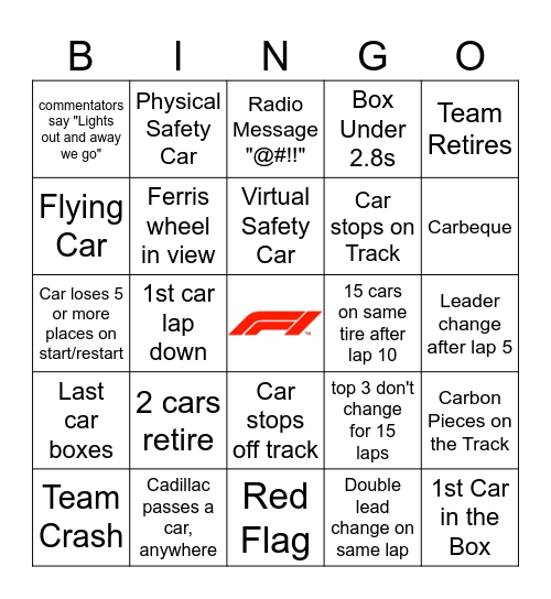 China GP 2026 Bingo Card