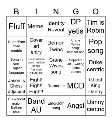 WCT songfic Bingo Card