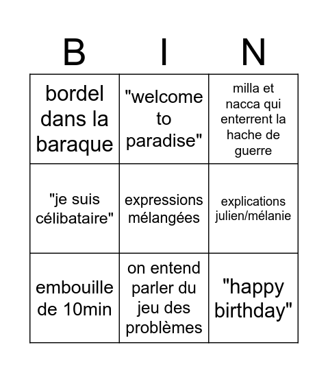 Untitled Bingo Card