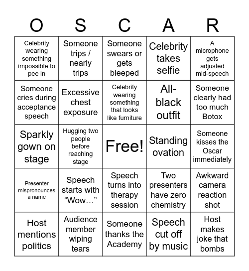 Oscars 2026 Bingo Card