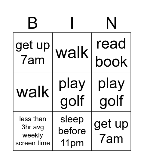 WEEKLY BINGO Card