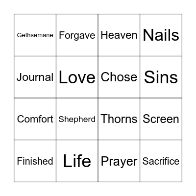 Sacrifice & Love Bingo Card