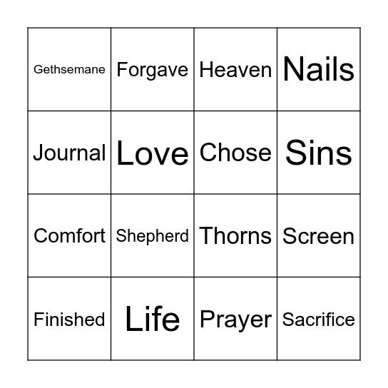 Sacrifice & Love Bingo Card
