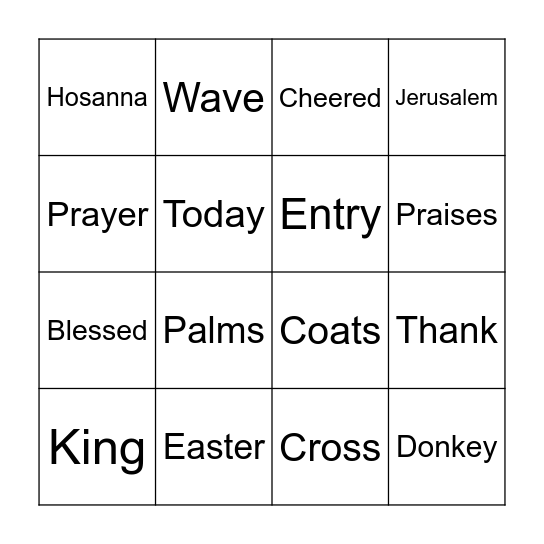Hosanna Bingo Card