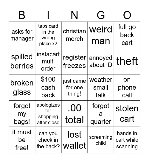 ALDI Customer Bingo Card