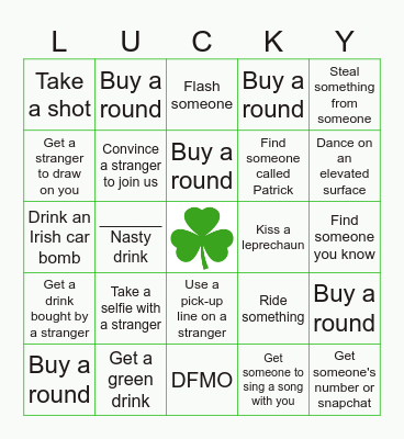 Leprechaun Nasty Bingo Card