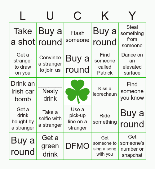 Leprechaun Nasty Bingo Card