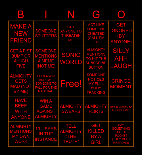 ALMIGHTYSHADOW VRCHAT BINGO CHALLENGE Bingo Card