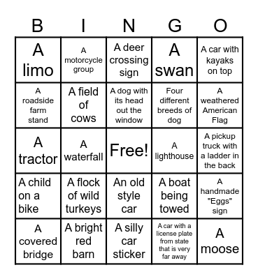 Road Trip Bingo Card