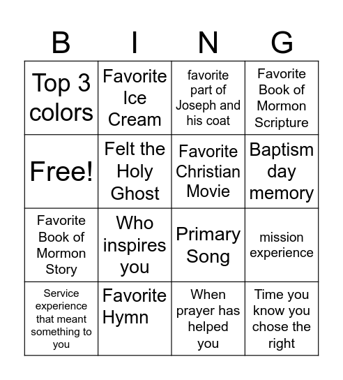 Getting to Know you Bingo Card