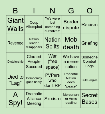Earth Civilization Bingo Card
