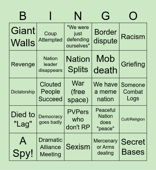 Earth Civilization Bingo Card