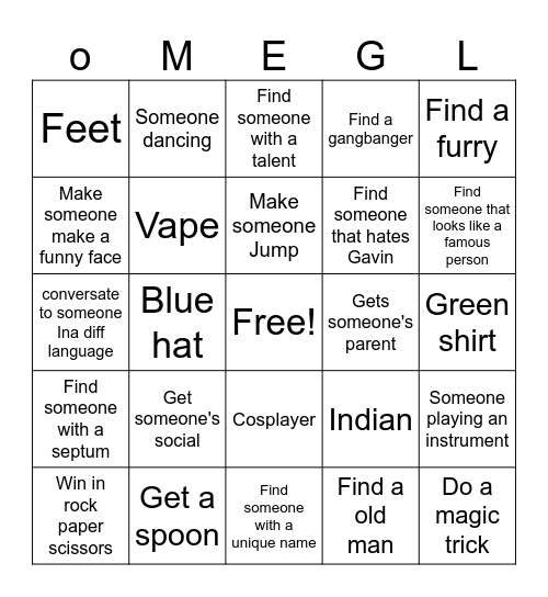 OMEGLE Bingo Card