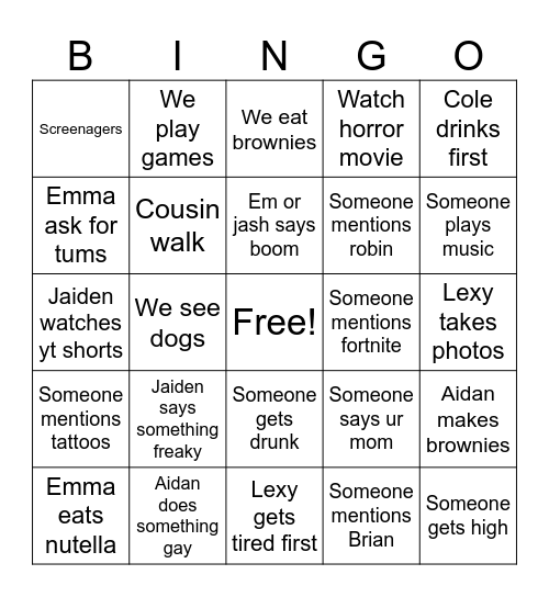 Untitled Bingo Card
