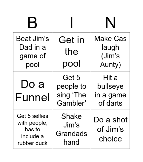 Party 1 Bingo Card