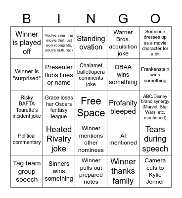 Oscars bingo! Bingo Card