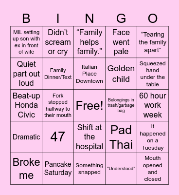 Reddit Story Bingo Card