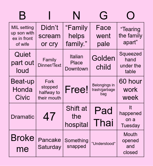 Reddit Story Bingo Card