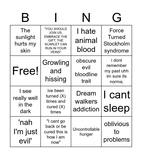Vampire Bullshit Today Bingo Card