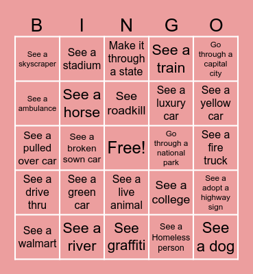 ROAD TRIP Bingo Card