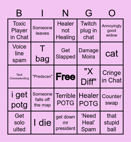 Overwatch Quick Play Bingo Card