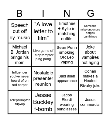 Oscars Bingo Card