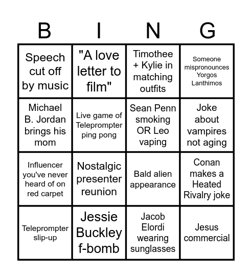 Oscars Bingo Card