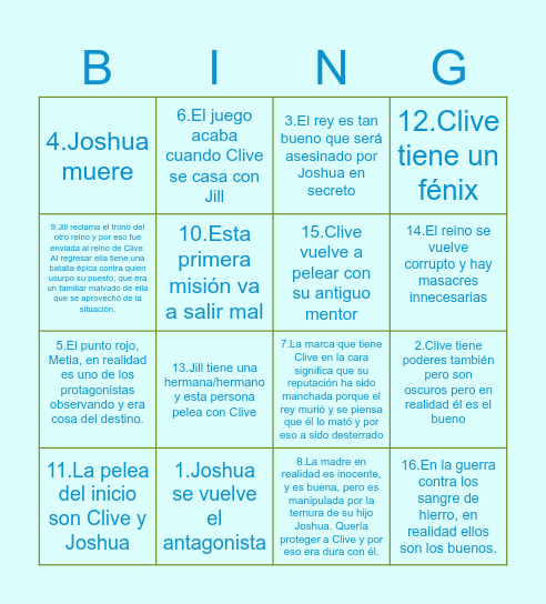 Final Fantasy XVI Predicciones Bingo Card