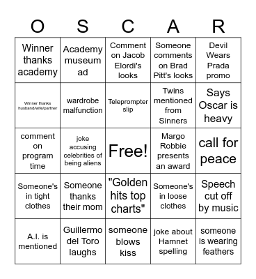OSCAR BINGO Card