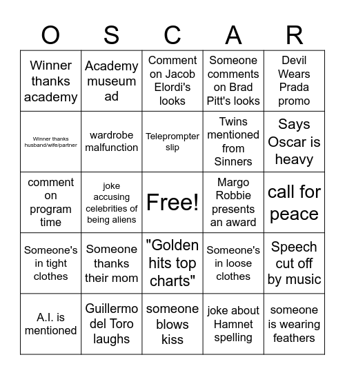 OSCAR BINGO Card