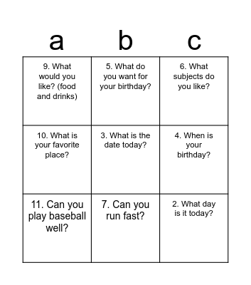 Untitled Bingo Card