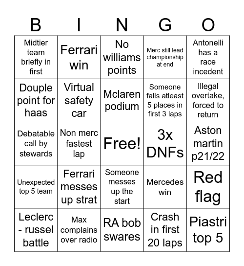 Untitled Bingo Card