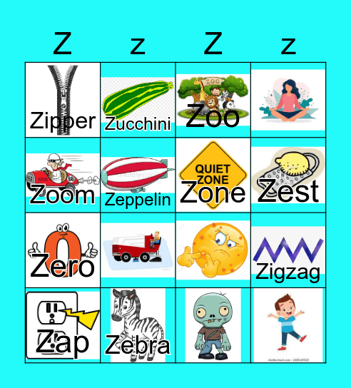 Letter Z Bingo Card