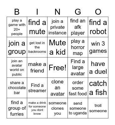 vrchat bingo version 1 Bingo Card