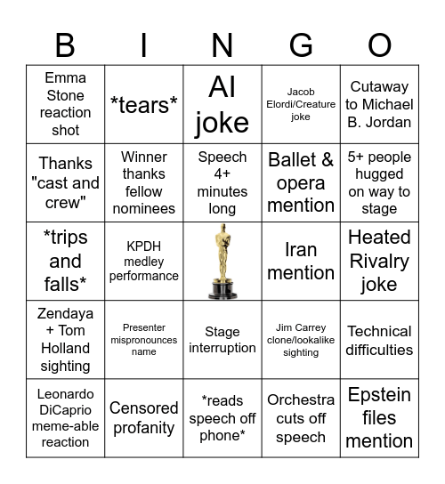 Oscars 2026 Bingo Card
