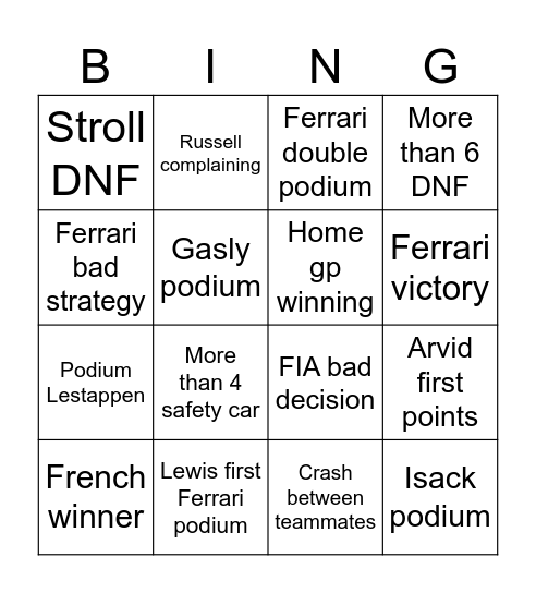 Untitled Bingo Card