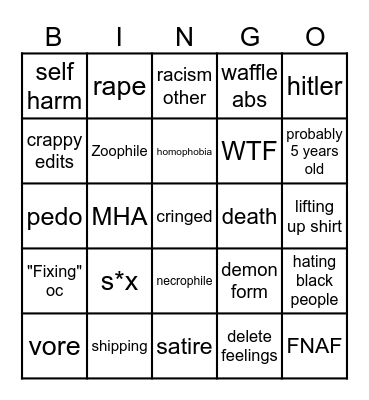 gacha cringe Bingo Card