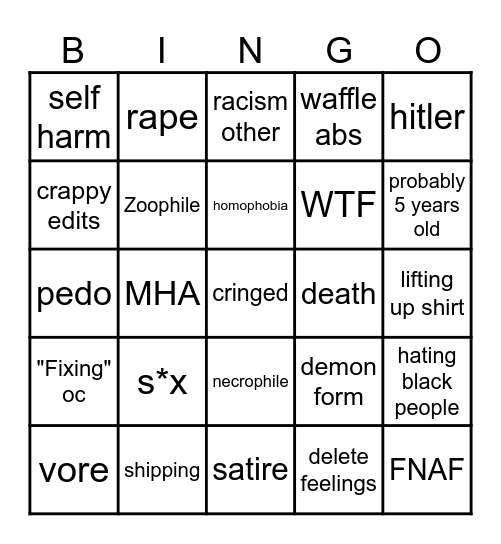 gacha cringe Bingo Card